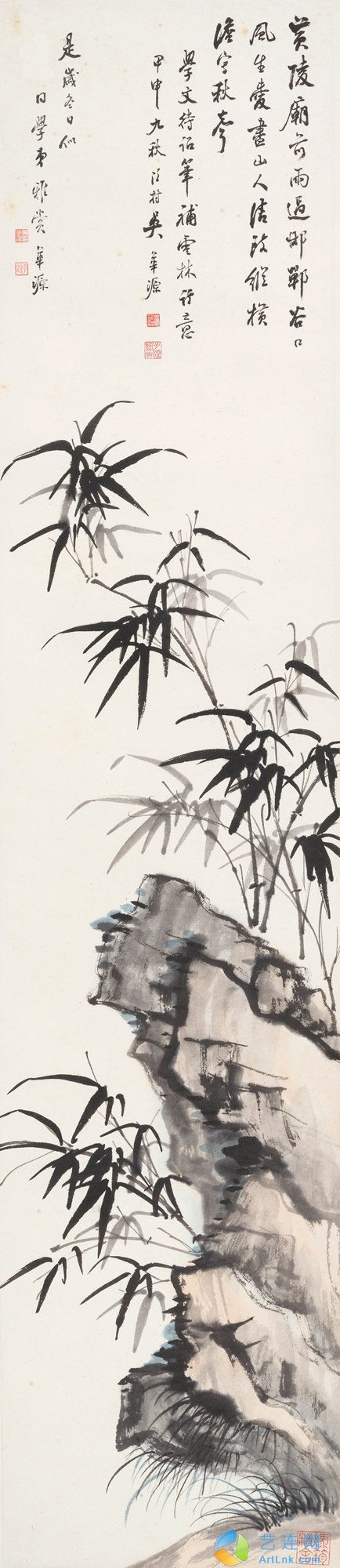 吴华源
                                                                                                                                                0092 
                            甲申（1944年）作 竹石图 立轴 设色纸本