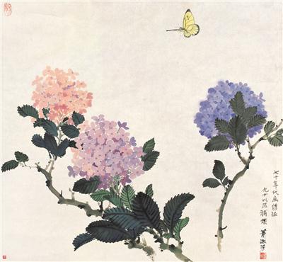 萧淑芳-《蝴蝶绣球》|【荣宝拍卖】-2005迎春书画拍卖会（第49期）