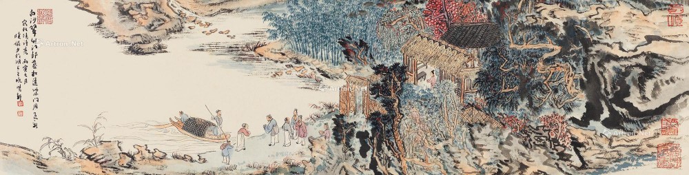 陆俨少（1909～1993）
                                                                                                                                                0056 
                            1986年作 柴门相送图 手卷 设色纸本