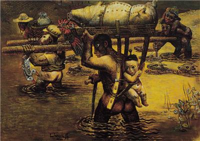 罗中立-《渡河赶场》|【荣宝拍卖】-2006年春季大型艺术品拍卖会