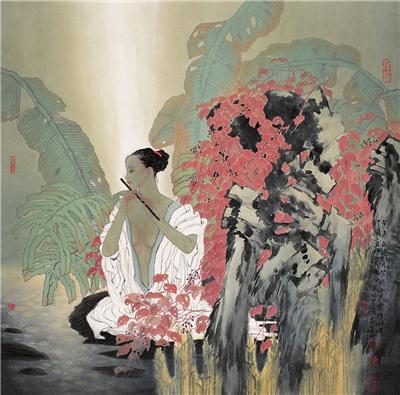 于文江-《芭蕉仕女图》|【荣宝拍卖】-2006年北京荣宝书画精品拍卖会（第54期）