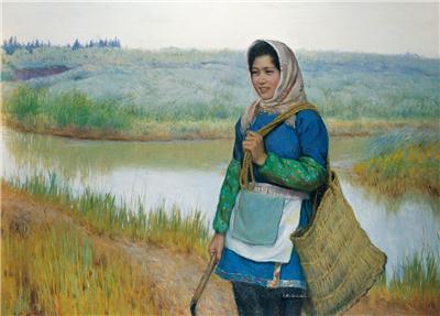 李荣洲-《村姑》|【荣宝拍卖】-2006年北京荣宝书画精品拍卖会（第54期）