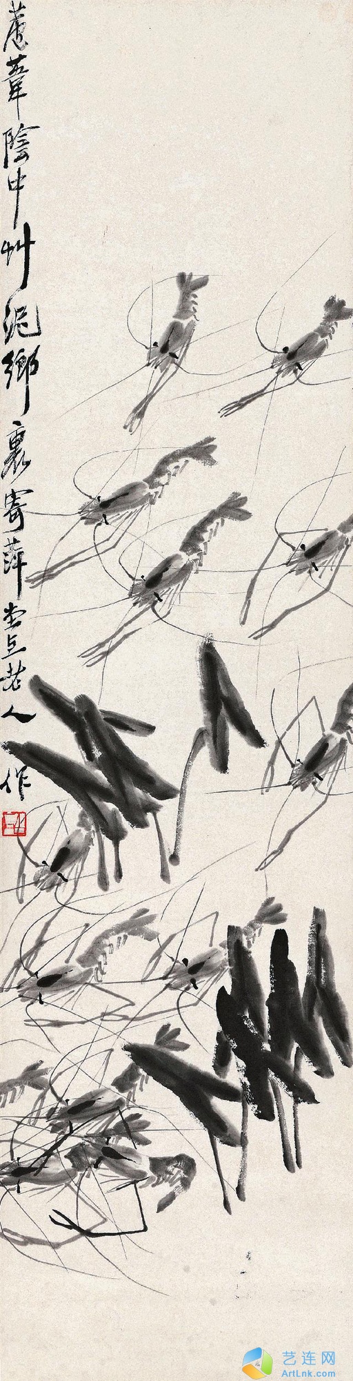 【拍卖价格】                                                                                    齐白石（1864～1957）
                                                                                                                                                2214 
                            群虾慈菇 立轴 水墨纸本