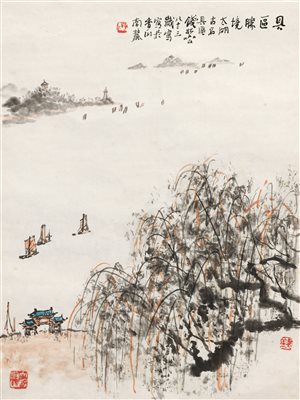 钱松岩（1899～1985）《1981年作 具区圣境 镜心 设色纸本》|【荣宝拍卖】-2021秋季艺术品拍卖会