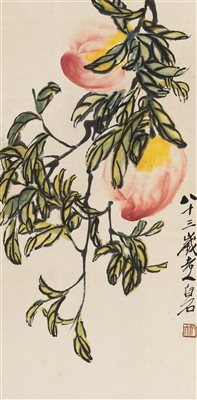齐白石（1864-1957）《寿桃 镜心 设色纸本》|【荣宝拍卖】-2021秋季艺术品拍卖会