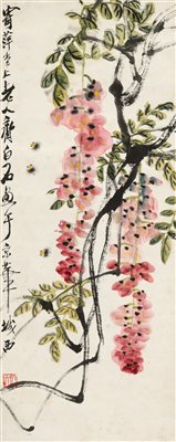 齐白石（1864-1957）《紫藤蜜蜂图 立轴 设色纸本》|【荣宝拍卖】-2021秋季艺术品拍卖会
