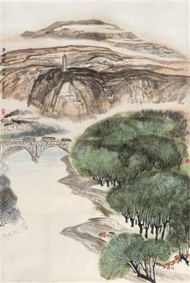 何海霞（1908-1998）《革命圣地延安 镜心 设色纸本》|【荣宝拍卖】-2021春季艺术品拍卖会