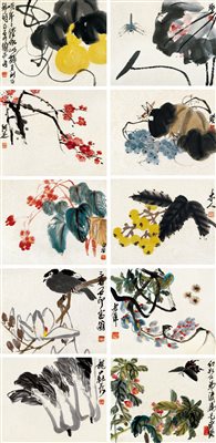 齐白石（1864-1957）《蔬果花鸟册 册页 （十开） 设色纸本》|【荣宝拍卖】-2021春季艺术品拍卖会