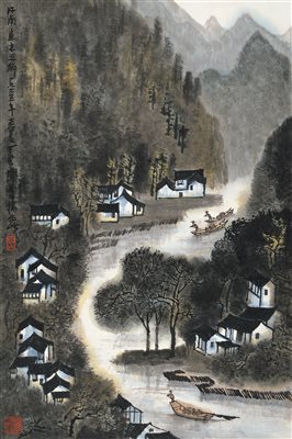 李可染（1907-1989）《江南鱼米之乡 立轴 设色纸本》|【荣宝拍卖】-2021春季艺术品拍卖会