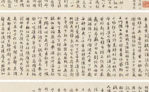 顾梦游（1599～1660）
                                                                                                                                                0445 
                            1656年作 行书录酒七人传 （三帧） 册页