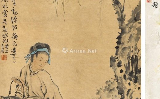 吴观岱（1862-1929）
                                                                                                                                                0209 
                            1913年作 柳阴渔家 立轴 设色纸本