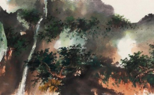 谢稚柳（1910～1997）
                                                                                                                                                0305 
                            1973年作 夏山飞泉图 镜片 设色纸本