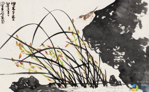 陈佩秋（1923～2020）
                                                                                                                                                0325 
                            1983年作 蕙兰山雀 镜片 设色纸本