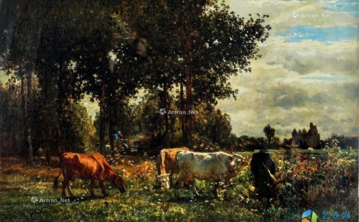 康斯坦•特罗扬（1810～1865）
                                                                                                                                                1413 
                            吃草的牛群 框 油彩 画布