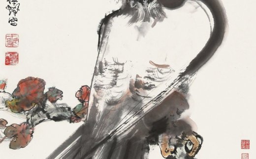 程十发（1921～2007）
                                                                                                                                                0399 
                            1980年作 雄鹰图 镜片 设色纸本