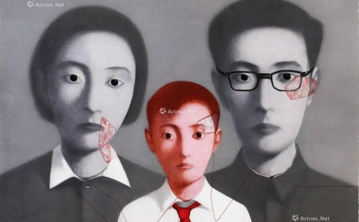 张晓刚（B.1958）
                                                                                                                                                2608 
                            2003年作 血缘 大家庭系列 镜框 石板版画