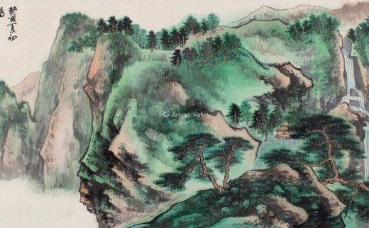 谢稚柳（1910～1997）
                                                                                                                                                0302 
                            1983年作 峰峦晴翠 镜片 设色纸本