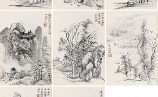 吴湖帆（1894～1968）
                                                                                                                                                8046 
                            仿古山水册 册页 （八开） 设色纸本