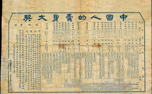 --                            2585 
                            民国十七年（1928年）中国国民党山西省党务指导委员会宣传部印“中国人的卖身文契”一张