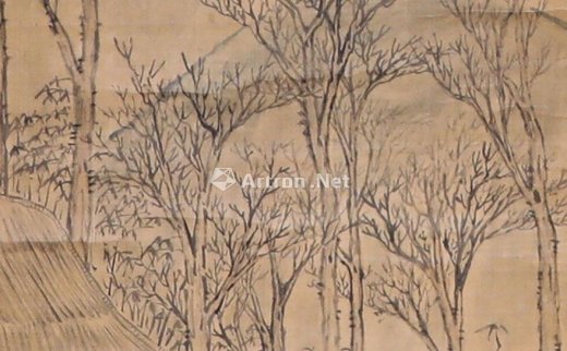 沈周
                                                                                                                                                1350 
                            淡彩秋景山水诗文图 立轴 设色 绢本