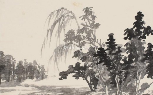吴湖帆（1894～1968）
                                                                                                                                                0836 
                            1936年作 渔村夕照 立轴 水墨纸本