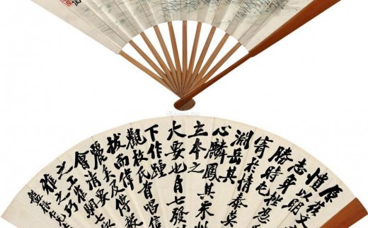 金梦石（1869～1948后）
                                                                                    郑孝胥（1860～1938）
                                                                                                                                                0749 
                            1923年作 秋江泛舟图 行书 成扇 设色纸本