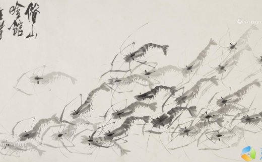 齐白石（1864-1957）
                                                                                                                                                0052 
                            群虾图 横幅 水墨纸本