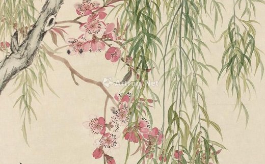 陆抑非（1908～1997）
                                                                                                                                                0781 
                            1956年作 桃柳双燕 立轴 设色纸本