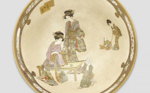 錦光山工作室
                                                                                                                                                0328 
                            明治时代 约1900 萨摩烧绘美人图碗