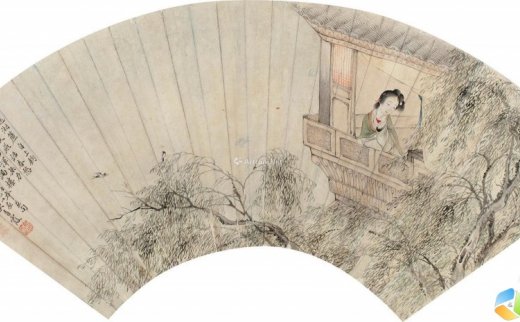 吴青霞（1910～2008）
                                                                                                                                                0727 
                            1933年作 春风佳丽 扇片 设色纸本