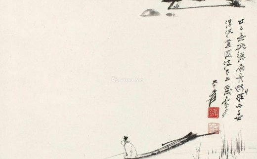 张大千（1899～1983）
                                                                                                                                                0847 
                            1946年作 寒江独钓图 镜片 水墨纸本