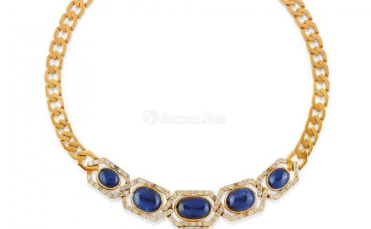 --                            0628 
                            A 18K two-color gold，sapphire and diamond necklace