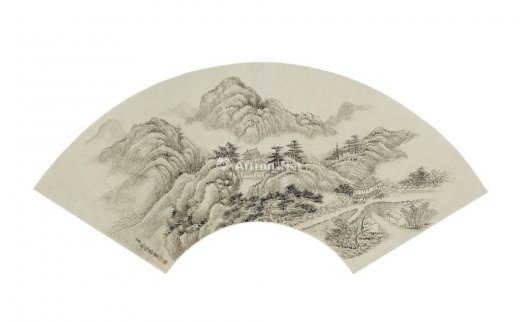 永瑢（1743-1790）
                                                                                                                                                0042 
                            山水 镜框 扇面 水墨纸本