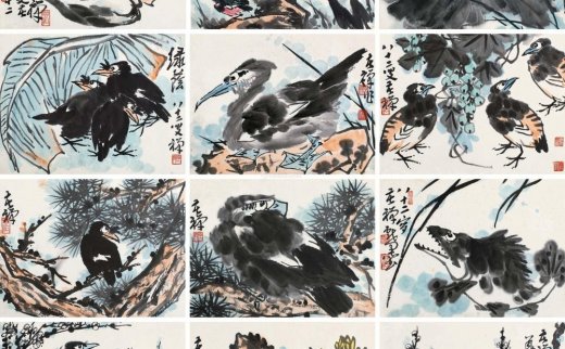 李苦禅（1899～1983）
                                                                                                                                                0934 
                            花鸟册 册页 （十二开） 设色纸本