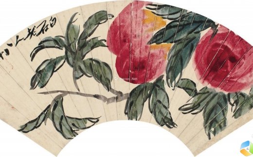 齐白石（1863～1957）
                                                                                                                                                0758 
                            多寿图 扇片 设色纸本