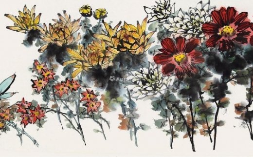 钱行健（1935～2010）
                                                                                                                                                0967 
                            2000年作 花卉 镜片 设色纸本