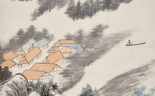张大千
                                                                                                                                                0053 
                            戊戌（1958年）作 清溪扁舟图 镜心 设色纸本