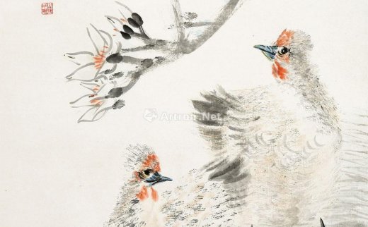 任伯年（1840-1896）
                                                                                                                                                0004 
                            1895年作 玉兰双吉图 立轴 设色纸本