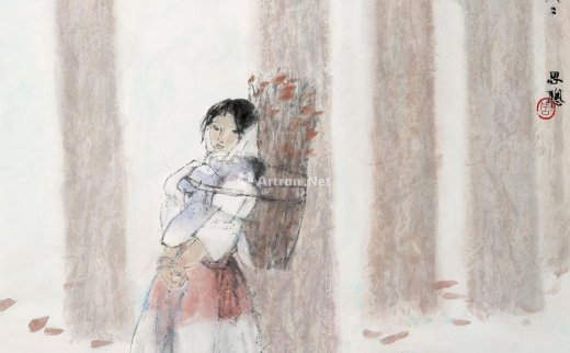 周思聪（1939-1996）
                                                                                                                                                0243 
                            落木萧萧 镜心 设色纸本