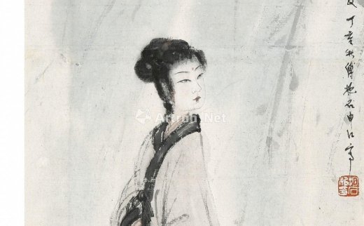 傅抱石（1904-1965）
                                                                                                                                                0547 
                            1947年作 柳阴仕女 镜心 设色纸本