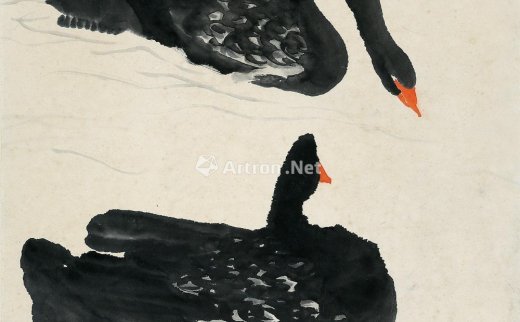 吴作人（1908-1997）
                                                                                                                                                0314 
                            1972年作 双玄鹄 立轴 设色纸本