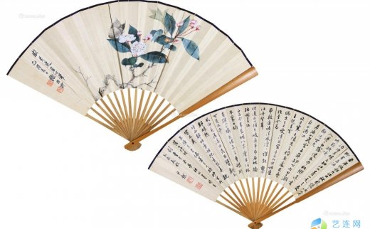 谢稚柳
                                                                                    沈尹默
                                                                                                                                                0403 
                            花卉、书法 成扇 设色纸本、水墨纸本