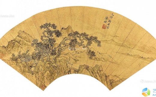 陈焕
                                                                                                                                                0884 
                            山水 扇面 水墨红金