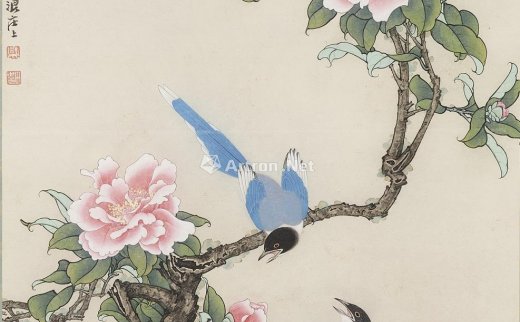 田世光
                                                                                                                                                0031 
                            一九八〇年作 山茶喜鹊 立轴 设色纸本