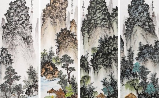 陈汝兴
                                                                                                                                                0009 
                            山水四条屏 设色纸本