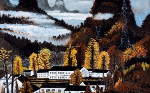 林风眠（1900～1991）
                                                                                                                                                0150 
                            农村景色 镜框 釉上彩瓷板画