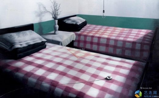 张晓刚（b.1958）
                                                                                                                                                0222 
                            2008年作 绿墙：两张单人床 布面油画