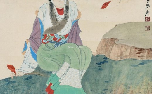 张大千（1899～1983）
                                                                                                                                                0221 
                            临池照影 镜片 设色纸本