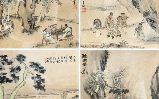 苏六朋（1791～1862）
                                                                                                                                                0083 
                            山水人物四屏 镜框 设色纸本