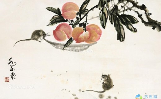 乔木（1920-2002）
                                                                                                                                                0062 
                            鼠趣图 镜芯 设色纸本